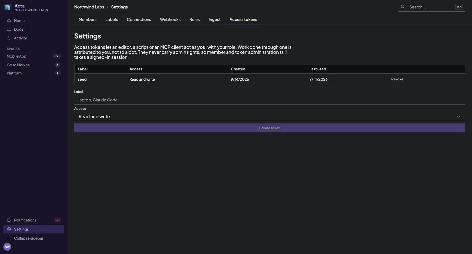 Access tokens under Your account in Settings